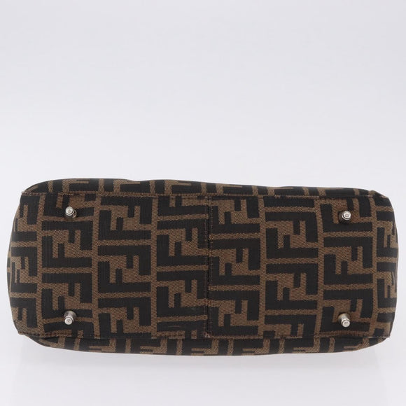 FENDI Zucca Canvas Hand Bag Brown Silver Auth 192690A