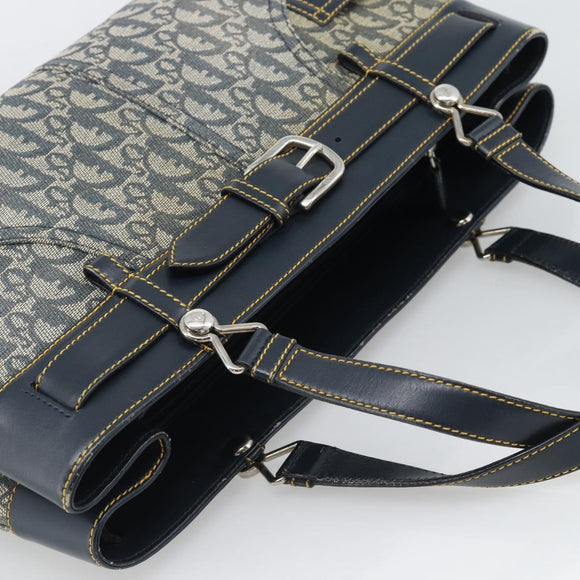 Christian Dior Trotter Canvas Hand Bag Navy Silver Auth 192691