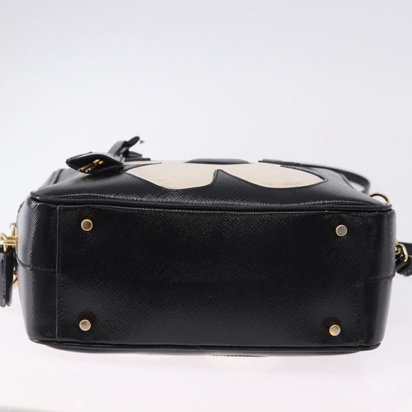 PRADA Hand Bag Saffiano leather 2way Black Gold Tone Auth 192692A
