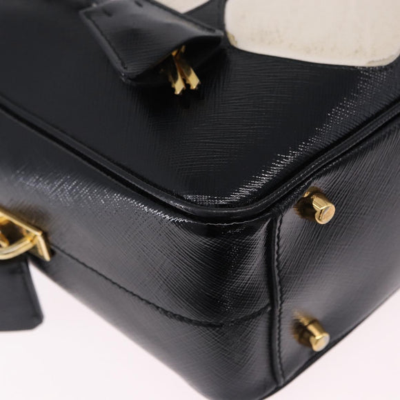 PRADA Hand Bag Saffiano leather 2way Black Gold Tone Auth 192692A