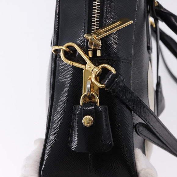 PRADA Hand Bag Saffiano leather 2way Black Gold Tone Auth 192692A