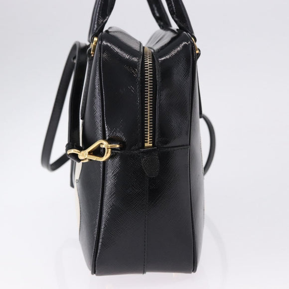 PRADA Hand Bag Saffiano leather 2way Black Gold Tone Auth 192692A