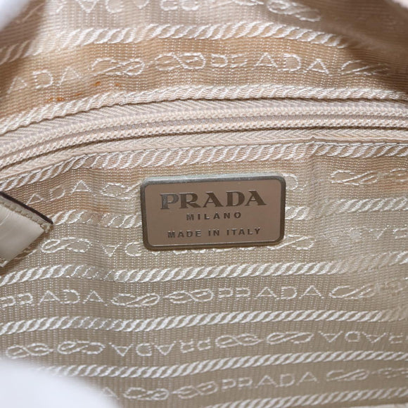PRADA Shoulder Bag Leather Ivory Silver Auth 192693A