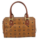 MCM Vicetos Hand Bag PVC Leather Brown Gold Tone Auth 192694-3