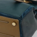 SAINT LAURENT Hand Bag Leather Navy Beige 197149 Auth 192695A-9