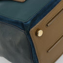 SAINT LAURENT Hand Bag Leather Navy Beige 197149 Auth 192695A-14