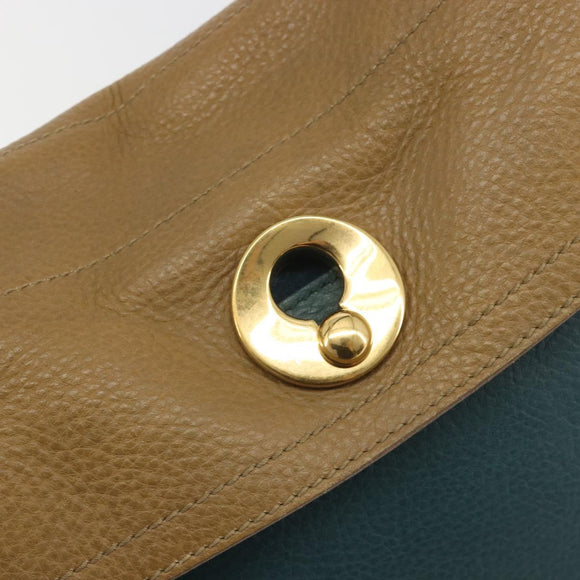 SAINT LAURENT Hand Bag Leather Navy Beige 197149 Auth 192695A