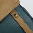 SAINT LAURENT Hand Bag Leather Navy Beige 197149 Auth 192695A-10