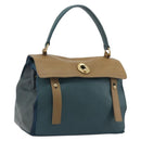 SAINT LAURENT Hand Bag Leather Navy Beige 197149 Auth 192695A-1