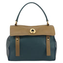 SAINT LAURENT Hand Bag Leather Navy Beige 197149 Auth 192695A-13