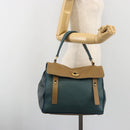 SAINT LAURENT Hand Bag Leather Navy Beige 197149 Auth 192695A-24