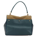 SAINT LAURENT Hand Bag Leather Navy Beige 197149 Auth 192695A-2