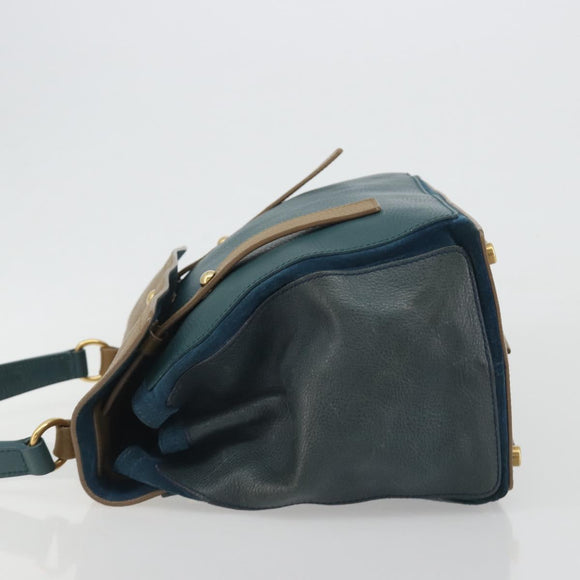 SAINT LAURENT Hand Bag Leather Navy Beige 197149 Auth 192695A