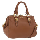 Miu Miu Madras Hand Bag Leather 2way Brown Gold Auth 192697V-1