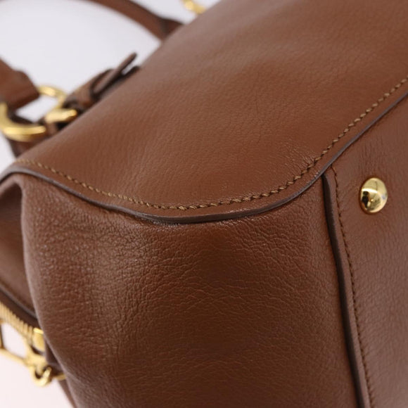 Miu Miu Madras Hand Bag Leather 2way Brown Gold Auth 192697V