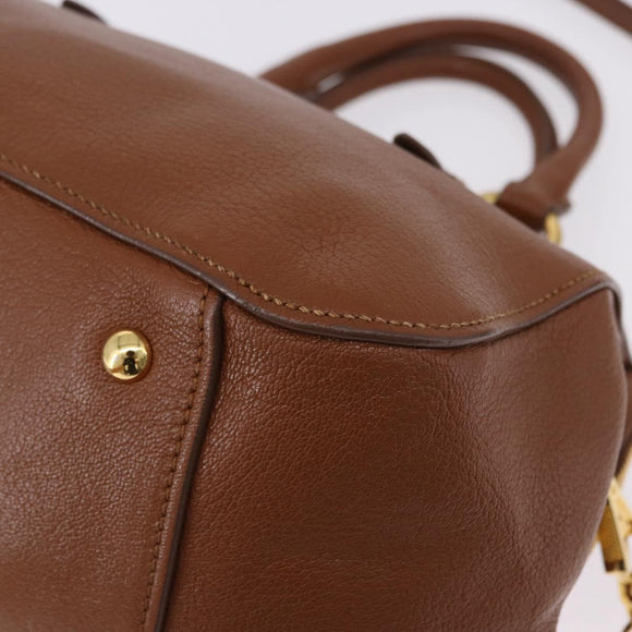 Miu Miu Madras Hand Bag Leather 2way Brown Gold Auth 192697V
