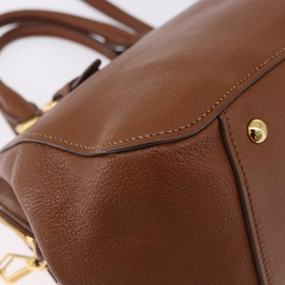 Miu Miu Madras Hand Bag Leather 2way Brown Gold Auth 192697V