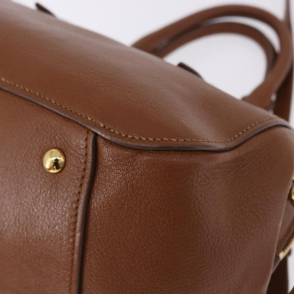 Miu Miu Madras Hand Bag Leather 2way Brown Gold Auth 192697V