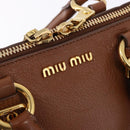 Miu Miu Madras Hand Bag Leather 2way Brown Gold Auth 192697V-19