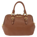 Miu Miu Madras Hand Bag Leather 2way Brown Gold Auth 192697V-13