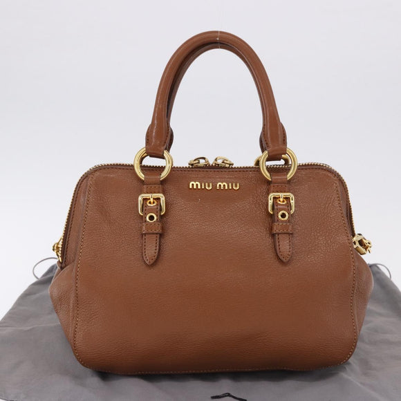 Miu Miu Madras Hand Bag Leather 2way Brown Gold Auth 192697V