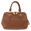 Miu Miu Madras Hand Bag Leather 2way Brown Gold Auth 192697V-2