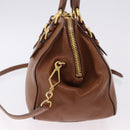 Miu Miu Madras Hand Bag Leather 2way Brown Gold Auth 192697V-3