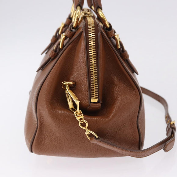 Miu Miu Madras Hand Bag Leather 2way Brown Gold Auth 192697V
