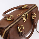 Miu Miu Madras Hand Bag Leather 2way Brown Gold Auth 192697V-6