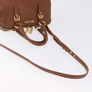 Miu Miu Madras Hand Bag Leather 2way Brown Gold Auth 192697V-9