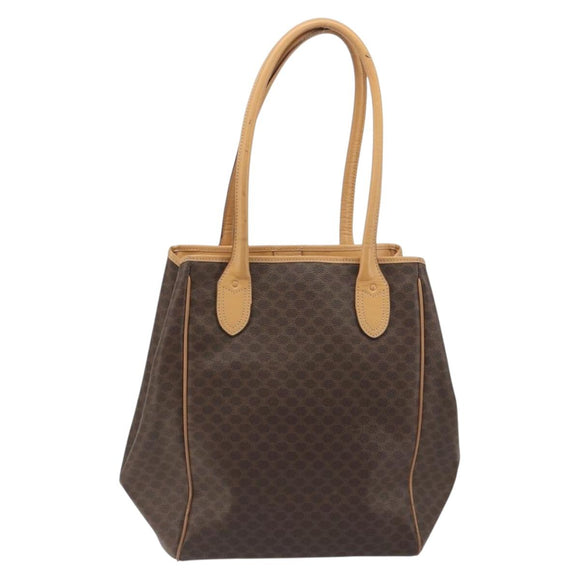 CELINE Macadam Tote Bag PVC Leather Brown Gold Tone Auth 192701