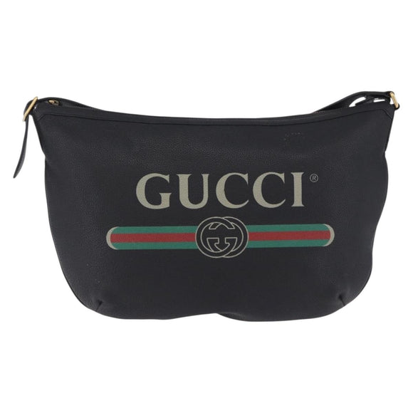 GUCCI Shoulder Bag Leather Black Gold Tone 523588 Auth 192702A