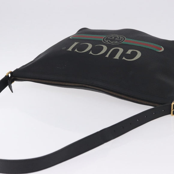 GUCCI Shoulder Bag Leather Black Gold Tone 523588 Auth 192702A