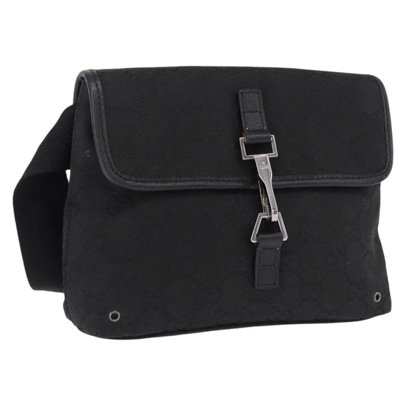 GUCCI GG Canvas Waist Bag Black Silver 92543 Auth 192704A