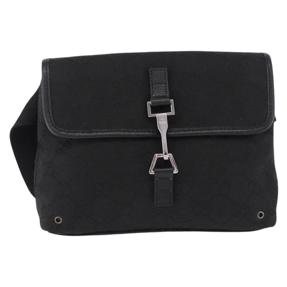 GUCCI GG Canvas Waist Bag Black Silver 92543 Auth 192704A