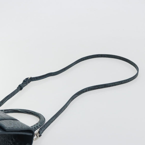 BALENCIAGA Hour Hand Bag Leather 2way Navy Silver 593546 Auth 192706M