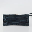BALENCIAGA Hour Hand Bag Leather 2way Navy Silver 593546 Auth 192706M-5
