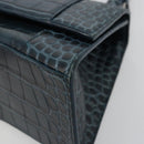 BALENCIAGA Hour Hand Bag Leather 2way Navy Silver 593546 Auth 192706M-9