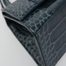 BALENCIAGA Hour Hand Bag Leather 2way Navy Silver 593546 Auth 192706M-16