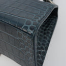 BALENCIAGA Hour Hand Bag Leather 2way Navy Silver 593546 Auth 192706M-17