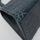 BALENCIAGA Hour Hand Bag Leather 2way Navy Silver 593546 Auth 192706M-18