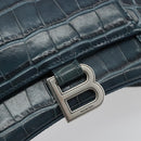 BALENCIAGA Hour Hand Bag Leather 2way Navy Silver 593546 Auth 192706M-19