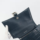 BALENCIAGA Hour Hand Bag Leather 2way Navy Silver 593546 Auth 192706M-20