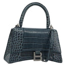 BALENCIAGA Hour Hand Bag Leather 2way Navy Silver 593546 Auth 192706M-1