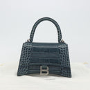 BALENCIAGA Hour Hand Bag Leather 2way Navy Silver 593546 Auth 192706M-12
