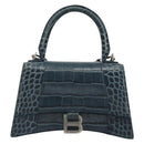 BALENCIAGA Hour Hand Bag Leather 2way Navy Silver 593546 Auth 192706M-13