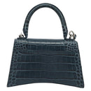 BALENCIAGA Hour Hand Bag Leather 2way Navy Silver 593546 Auth 192706M-2
