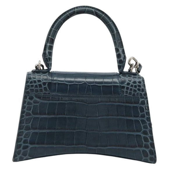BALENCIAGA Hour Hand Bag Leather 2way Navy Silver 593546 Auth 192706M