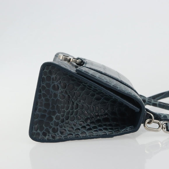 BALENCIAGA Hour Hand Bag Leather 2way Navy Silver 593546 Auth 192706M