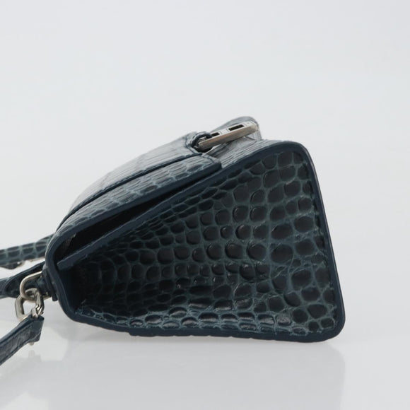 BALENCIAGA Hour Hand Bag Leather 2way Navy Silver 593546 Auth 192706M